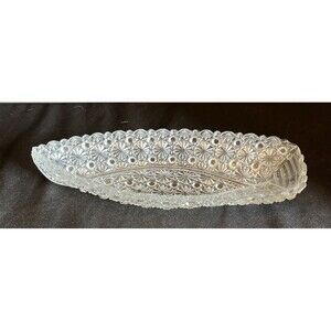 Vintage Glass Boat Daisy And Butter Celery Relish Tray Flaw Small Chip Front